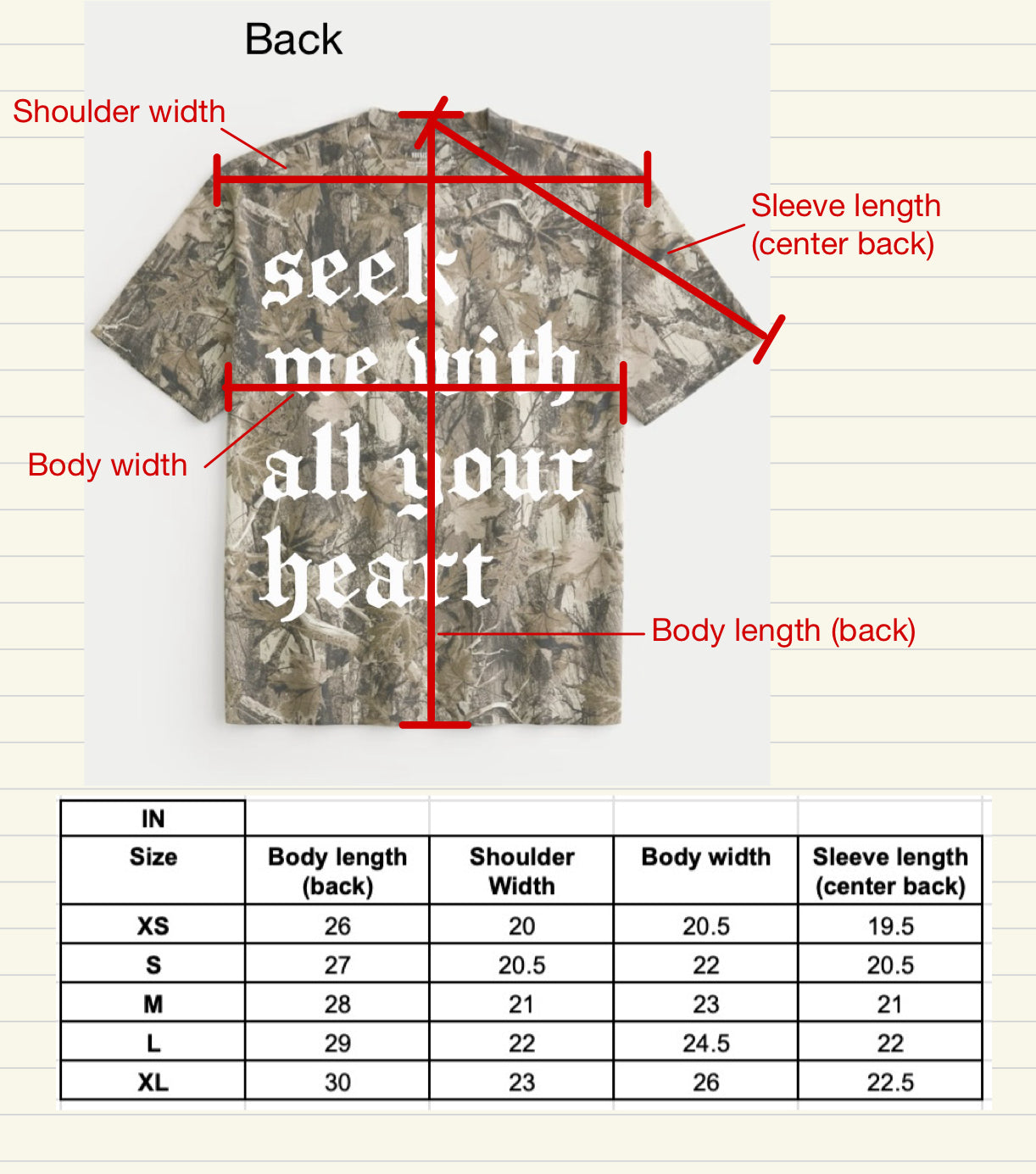 "seek me with all your heart" camo box tee